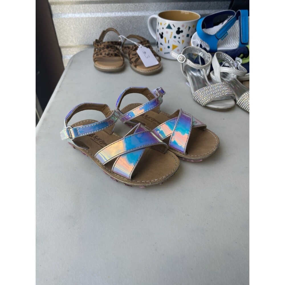 Self Esteem Girls Holographic Iridescent Criss Cross Strappy Sandals Size 8M